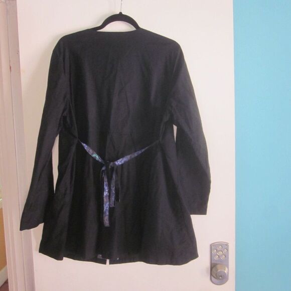 Gudrun Sjoden Womens Size L Black Cotton Button Front Coat Tie Jacket 32" Tall - Picture 2 of 9